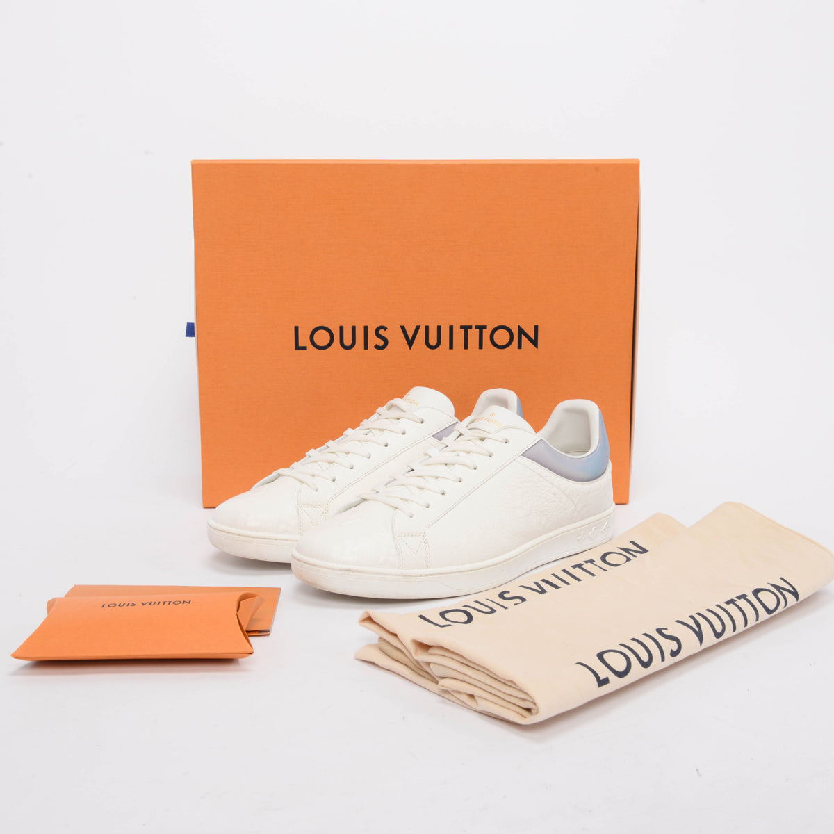 Louis Vuitton White Embossed Monogram Calfskin Luxembourg Sneakers 41.5