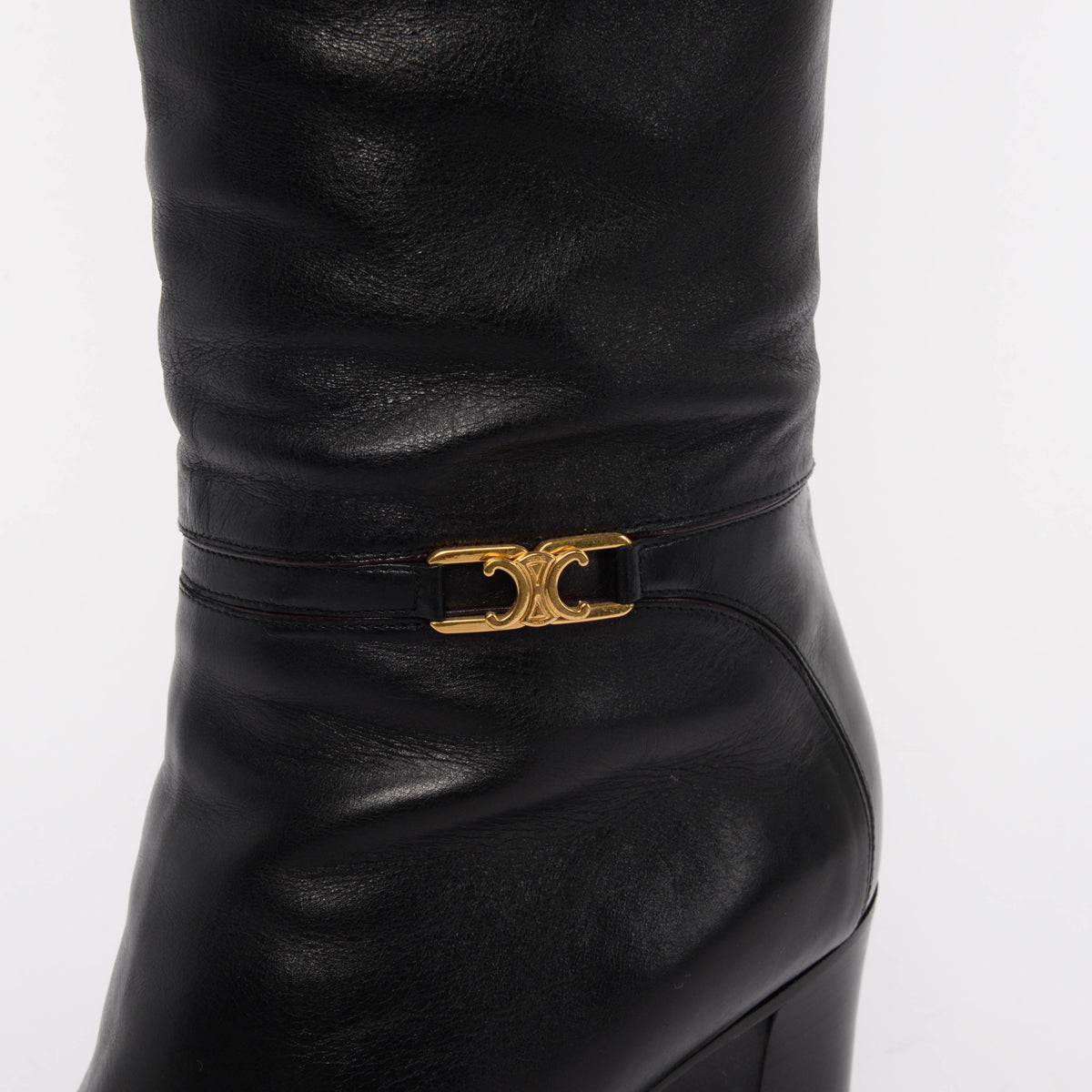 Celine Black Calfskin Claude Knee High Boots 39