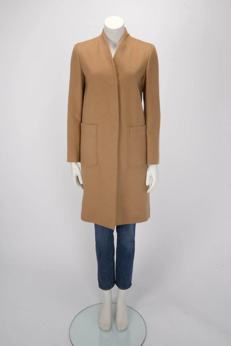 Max Mara Caramel Wool Melton Patch Pocket Coat IT 38
