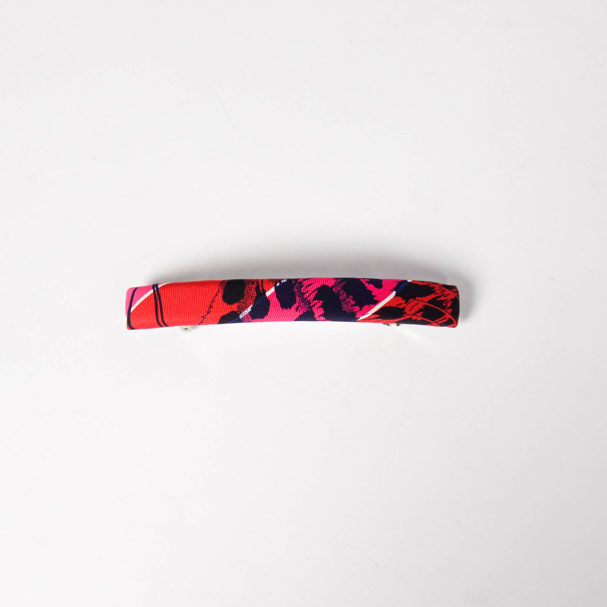 Hermes Pink & Red Silk Jungle Love Eclipse GM Hair Barrette