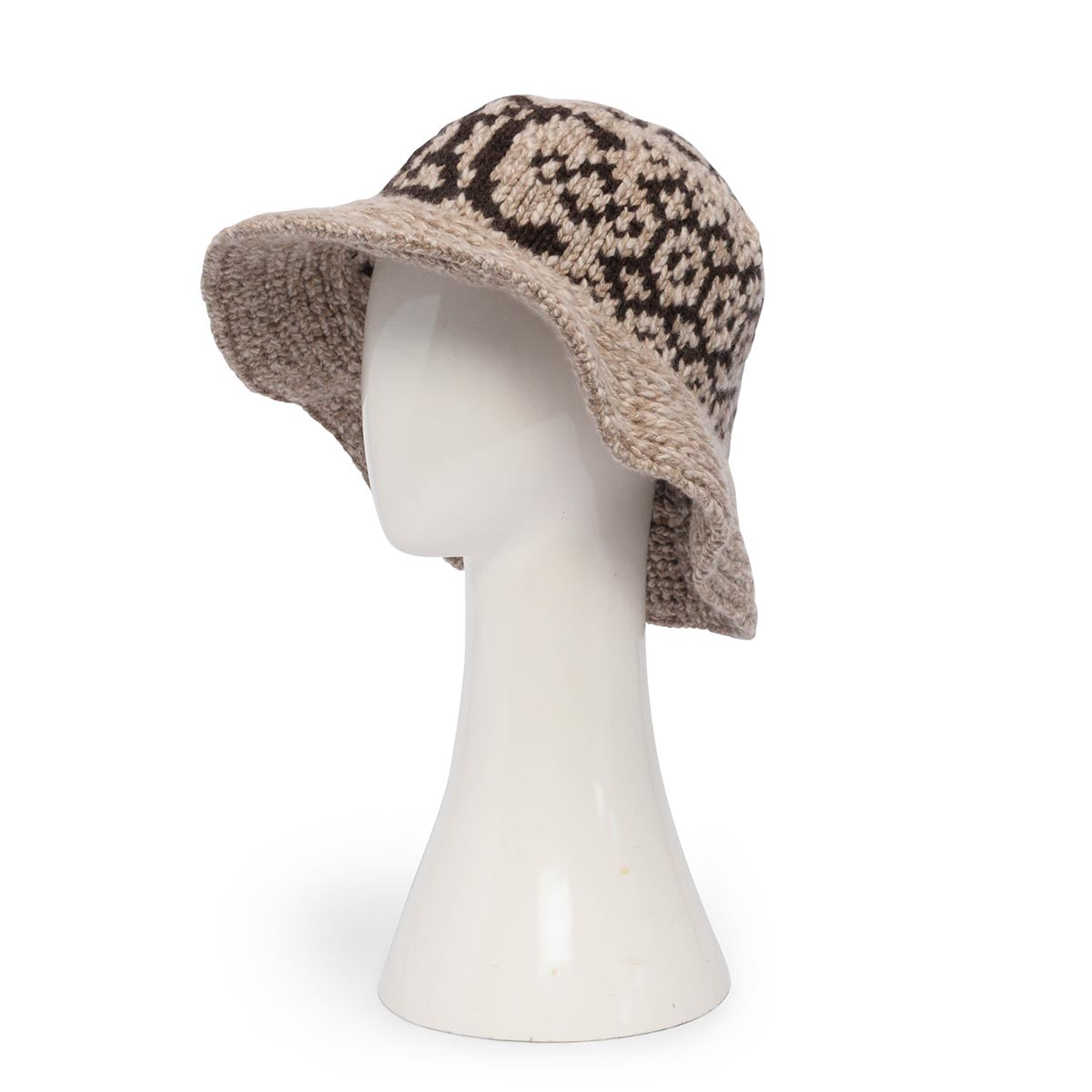 Celine Taupe Wool Triomphe Fair Isle Cloche Hat