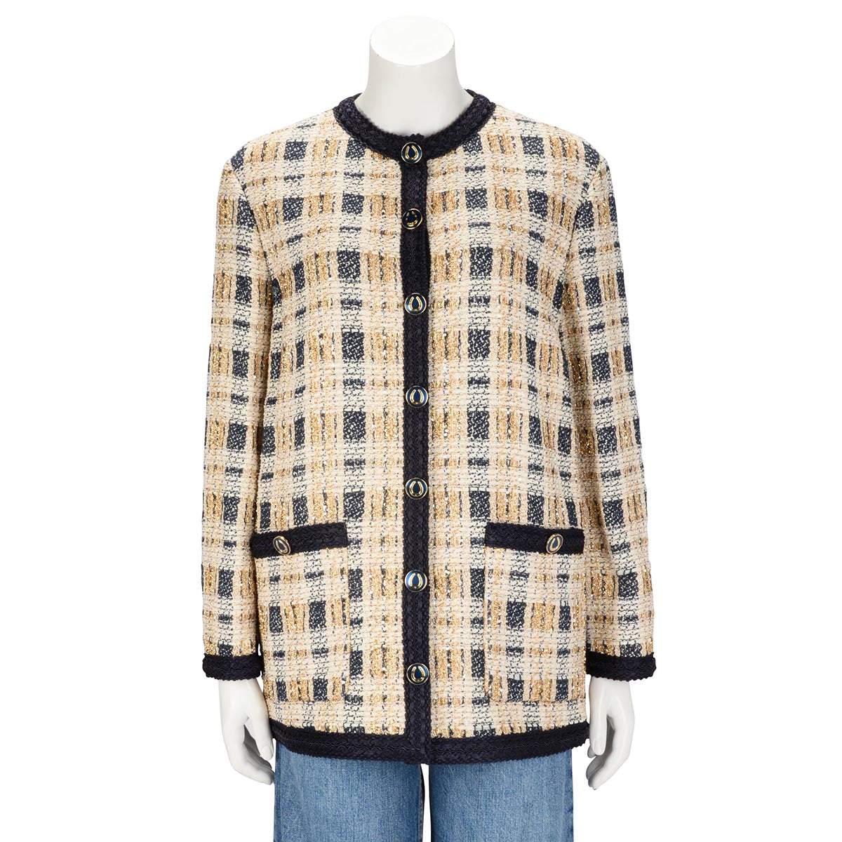 Gucci Ivory Lurex Tweed Tartan Jacket IT 42