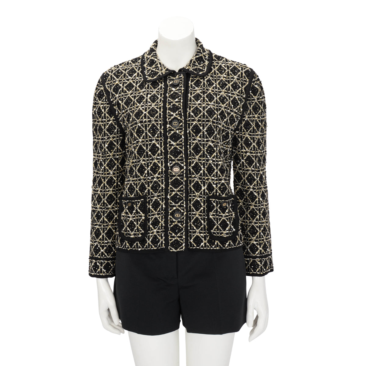Dior Black & Gold Technical Fabric Cannage Jacket FR 42