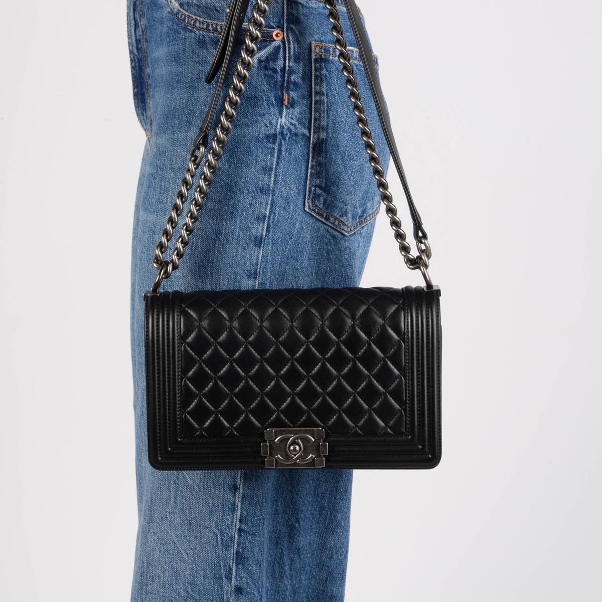 Chanel Black Quilted Lambskin New Medium Boy Bag