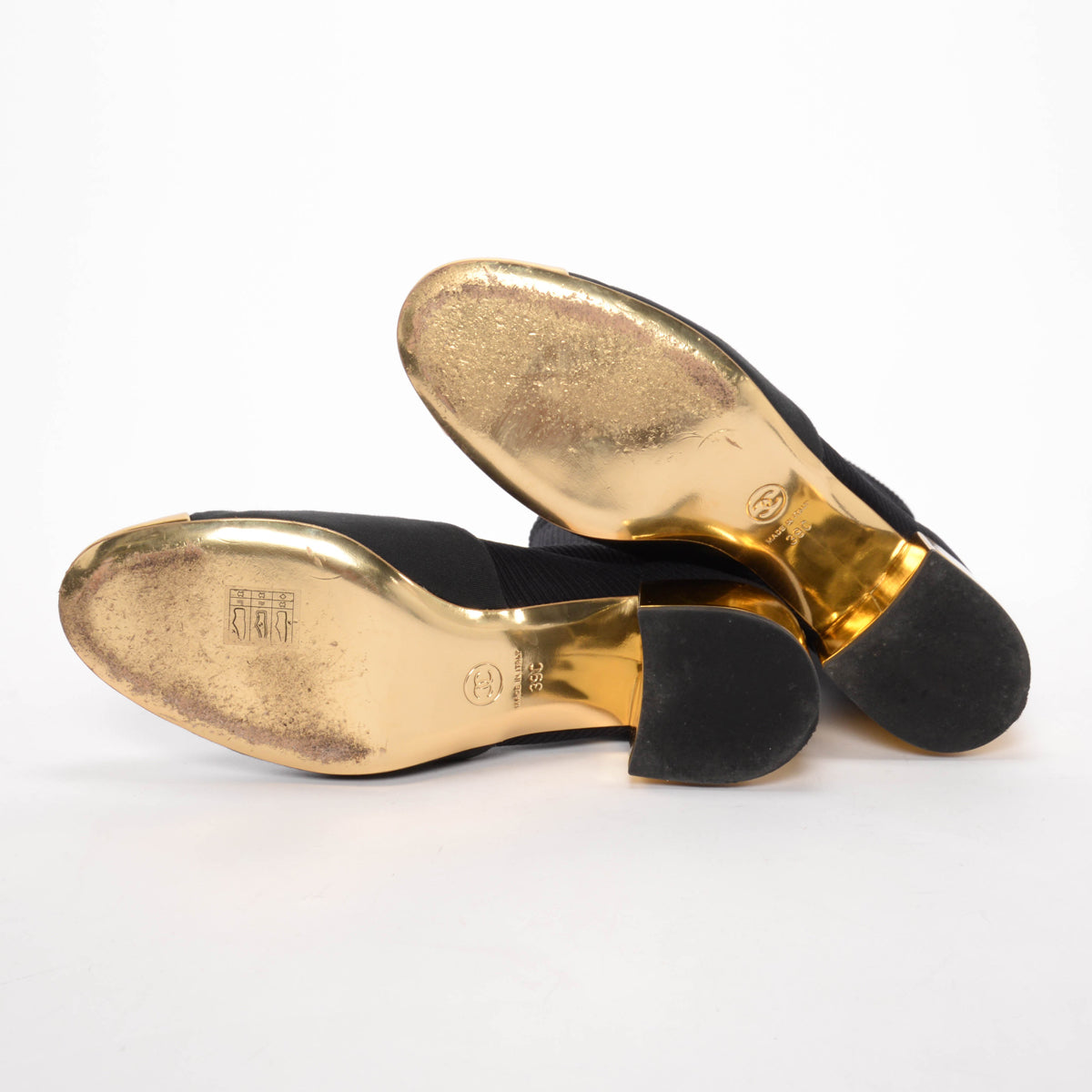 Chanel Black & Gold Knit CC Pocket Sock Boots 39