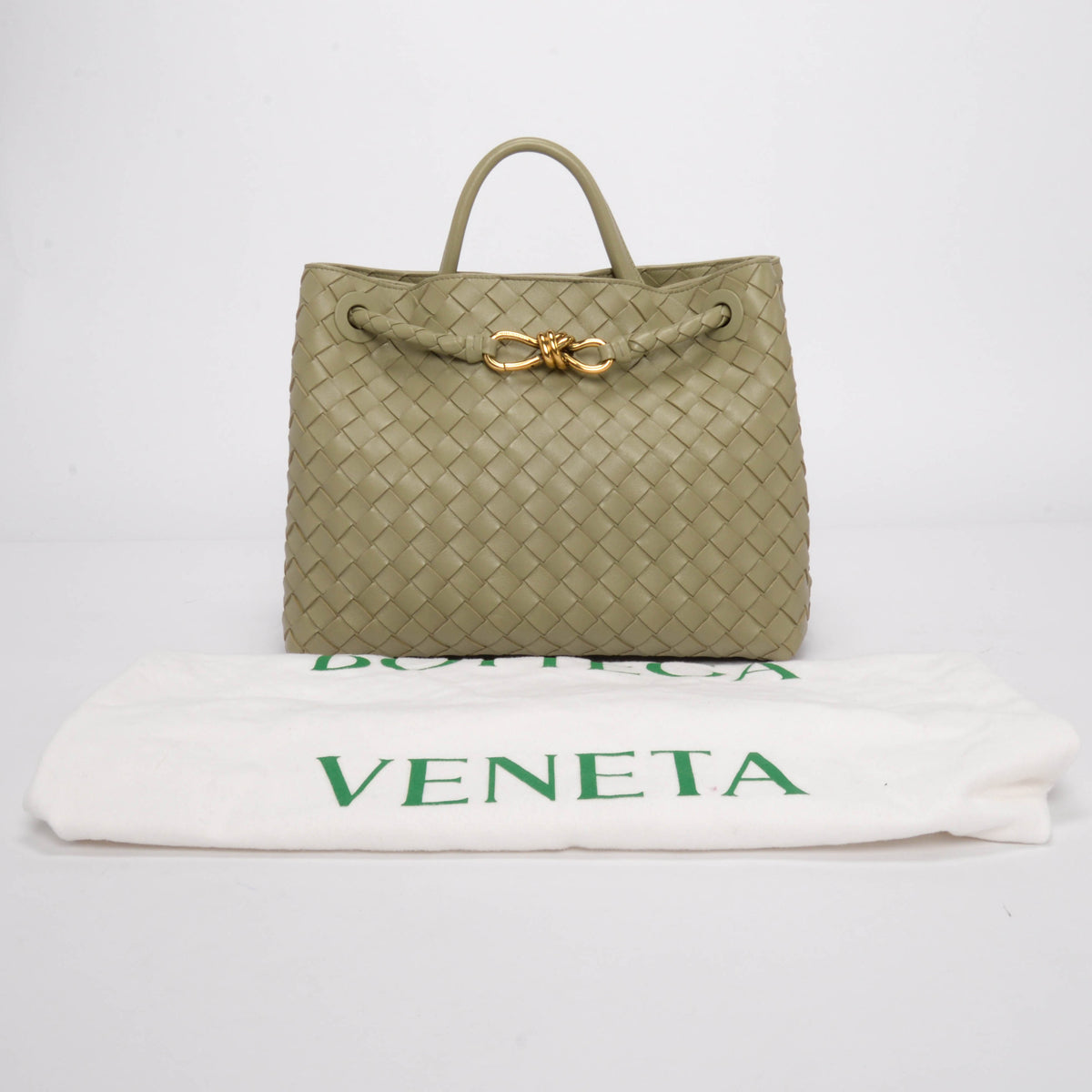 Bottega Veneta Travertine Intrecciato Lambskin Medium Andiamo Tote