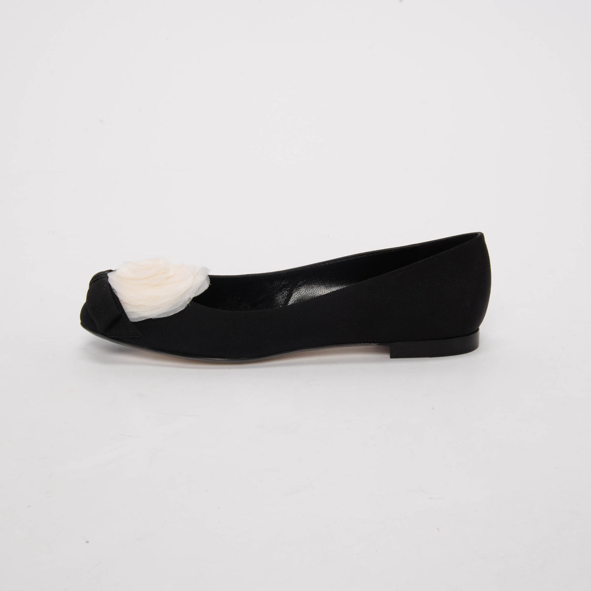 Chanel Black Crepe Camellia Bow Ballerina Flats 37.5