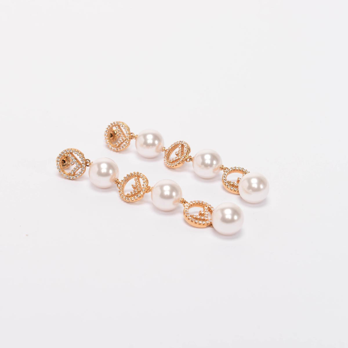 Fendi Gold Pearl & Crystal F is Fendi Drop Earrings