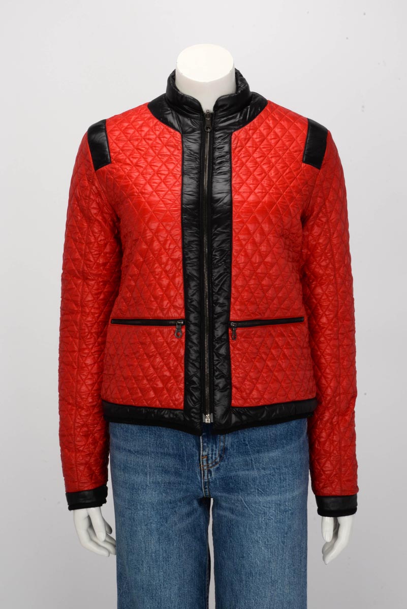Chanel Black & Red Quilted Nylon Reversible CC Jacket FR 38