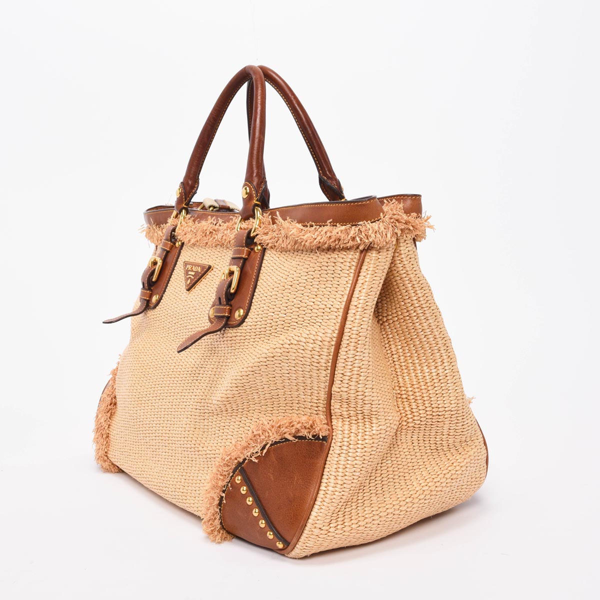 Prada Brown Raffia & Leather Large Tote