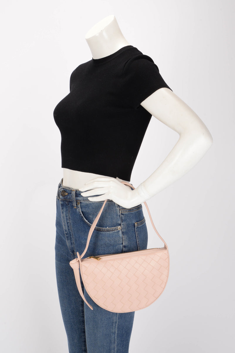 Bottega Veneta Light Pink Intrecciato Lambskin Mini Sunrise Bag