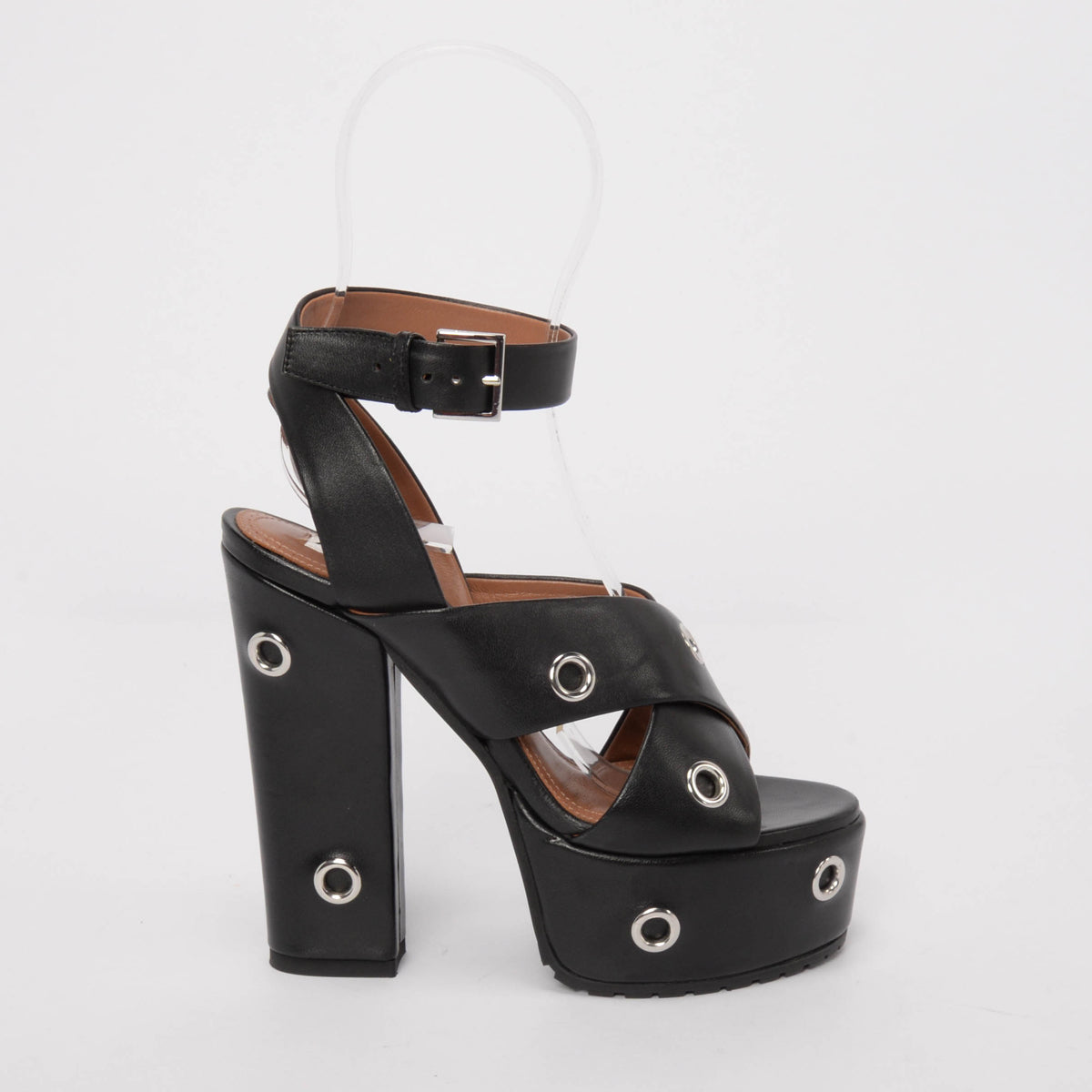 Alaia Black Leather Eyelet Embellished Platform Sandals 35