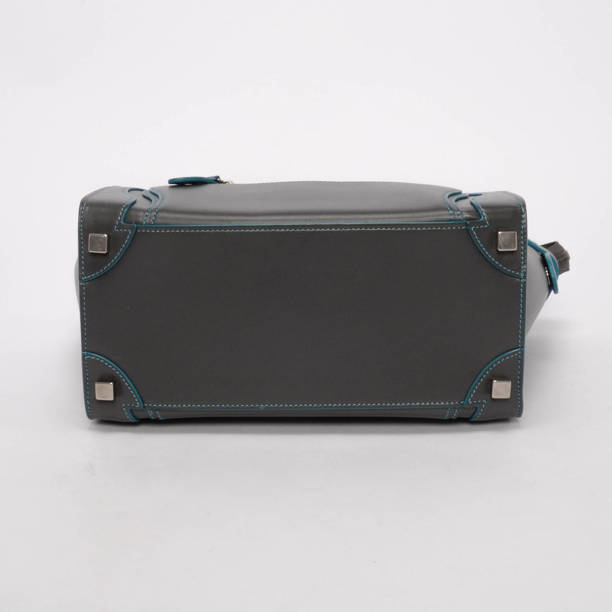 Celine Grey & Turquoise Smooth Calfskin Debossed Micro Luggage Tote
