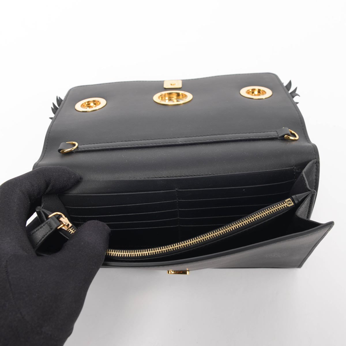 Fendi Black Calfskin F Is Fendi Embellished Clutch