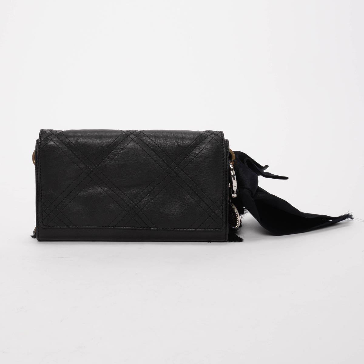 Lanvin Black Quilted Leather Wallet on Chain Clutch