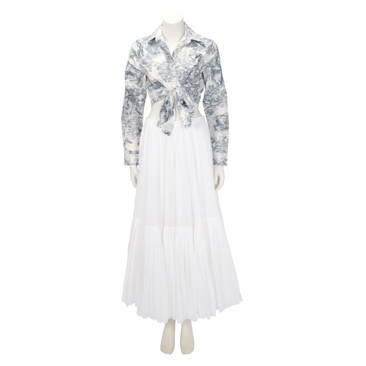 Dior White Cotton Layered Maxi Skirt FR 42