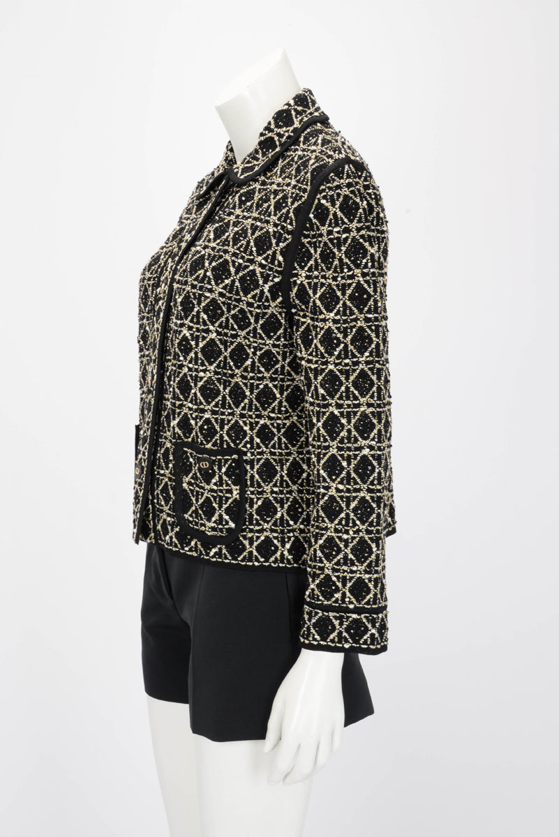 Dior Black & Gold Technical Fabric Cannage Jacket FR 42