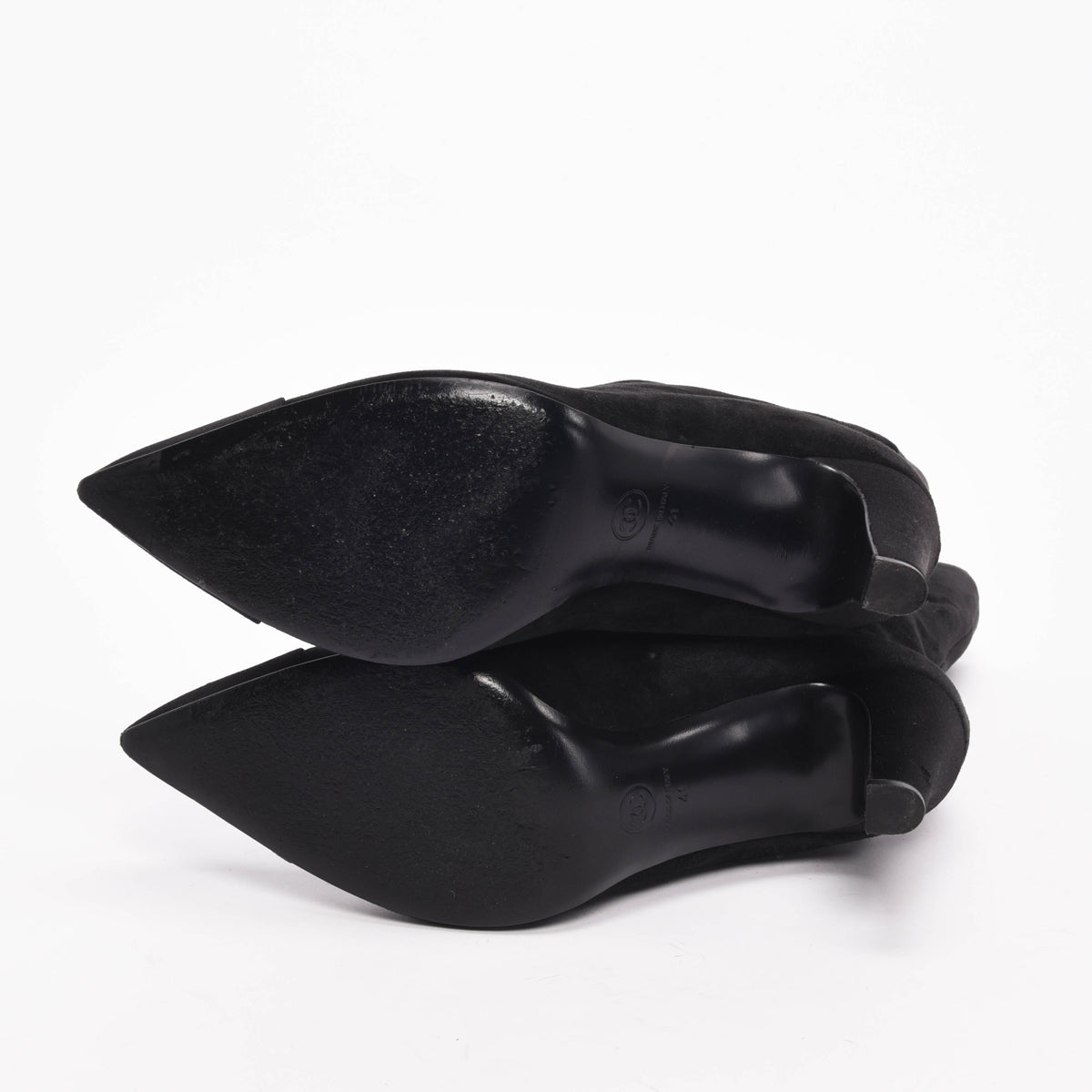 Chanel Black Suede Cap Toe Gabrielle Logo Boots 41