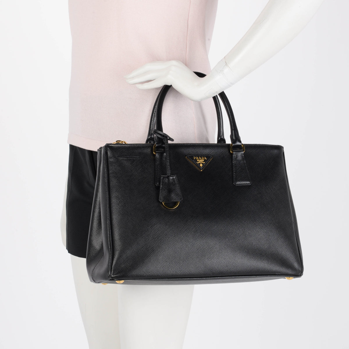 Prada Black Saffiano Lux Medium Double Zip Tote