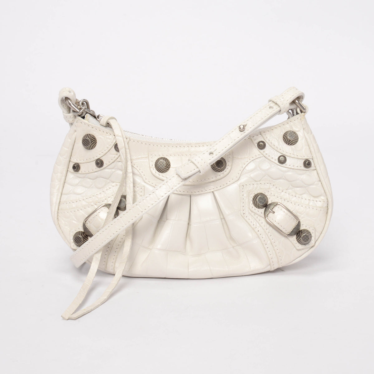 Balenciaga White Croc Embossed Le Cagole Mini Bag