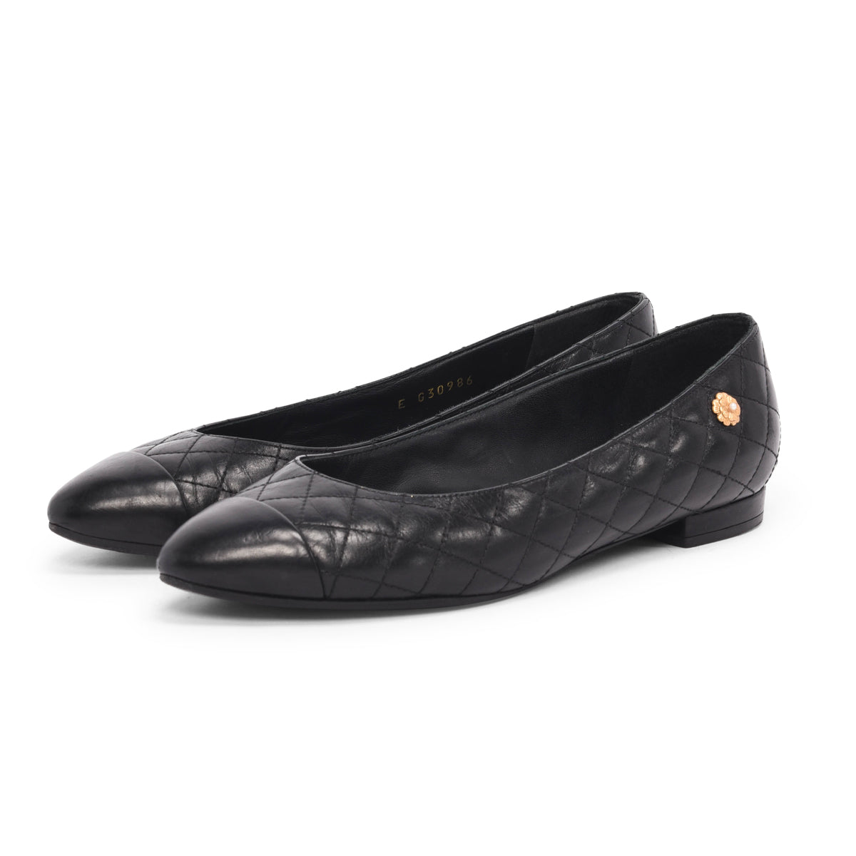 Chanel Black Quilted Camellia Charm Flats 37