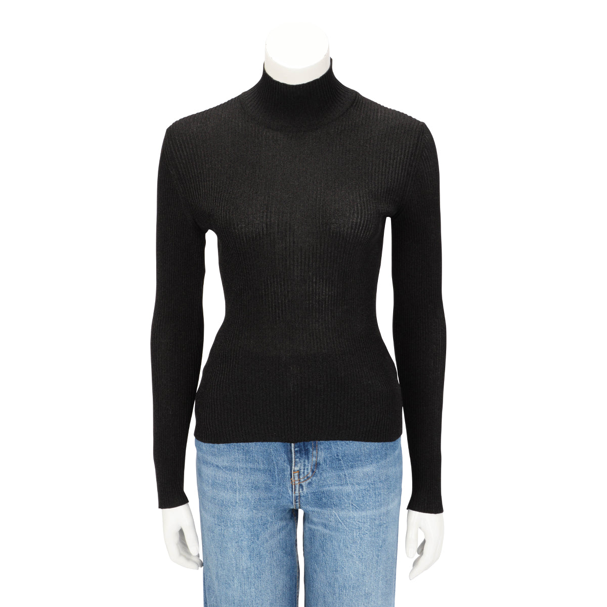 Hermes Black Glitter Ribbed Knit Turtleneck Top FR 34