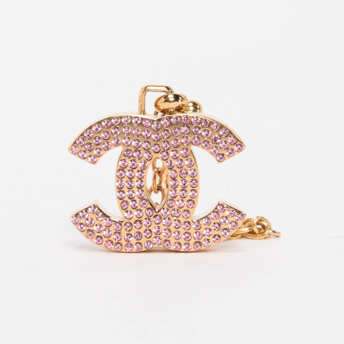 Chanel Vintage Pink Crystal CC Bag Charm