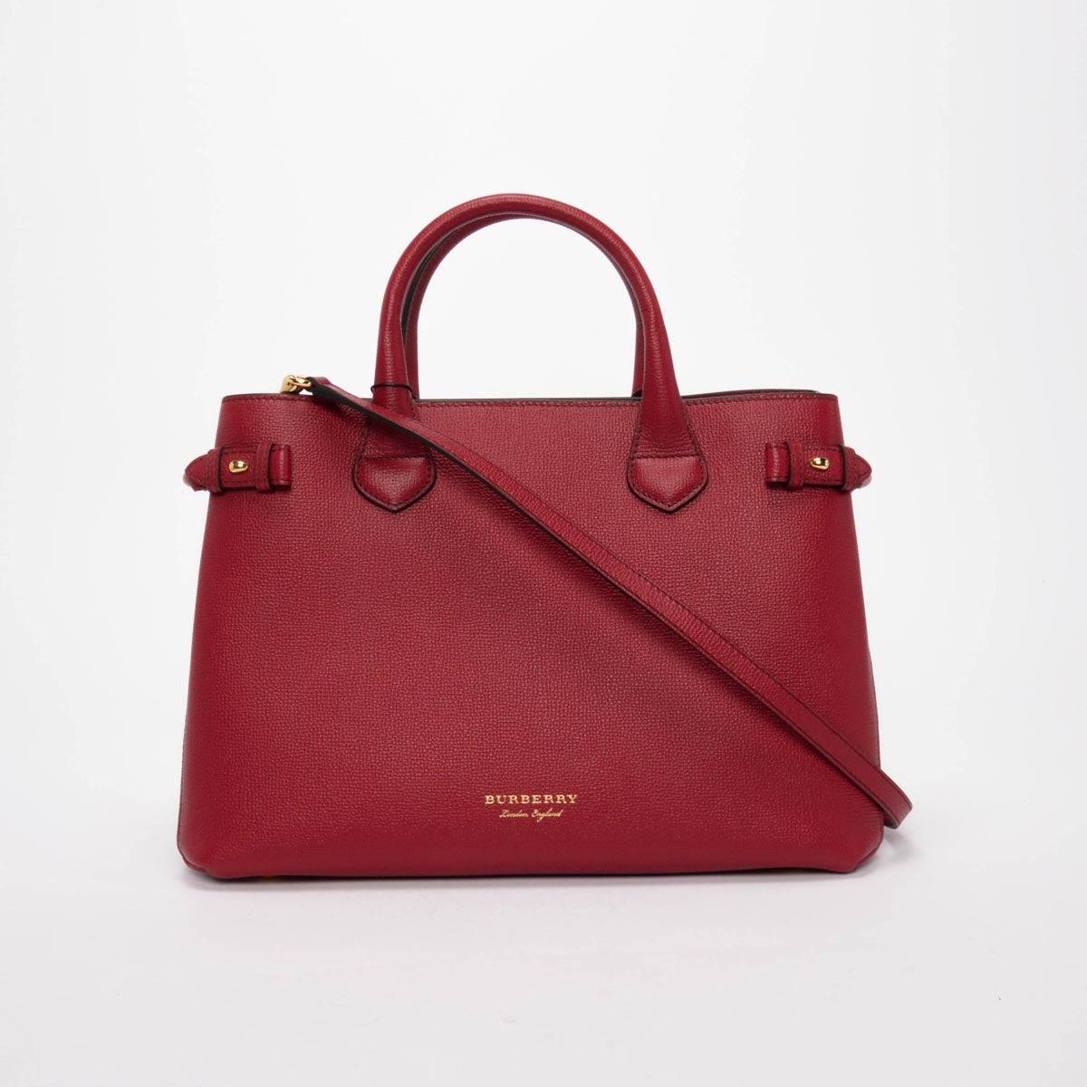 Burberry Red Derby Leather House Check Medium Banner Tote