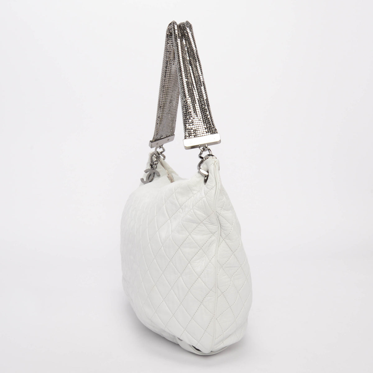 Chanel White Quilted Lambskin Large Chain Mail Hobo Bag