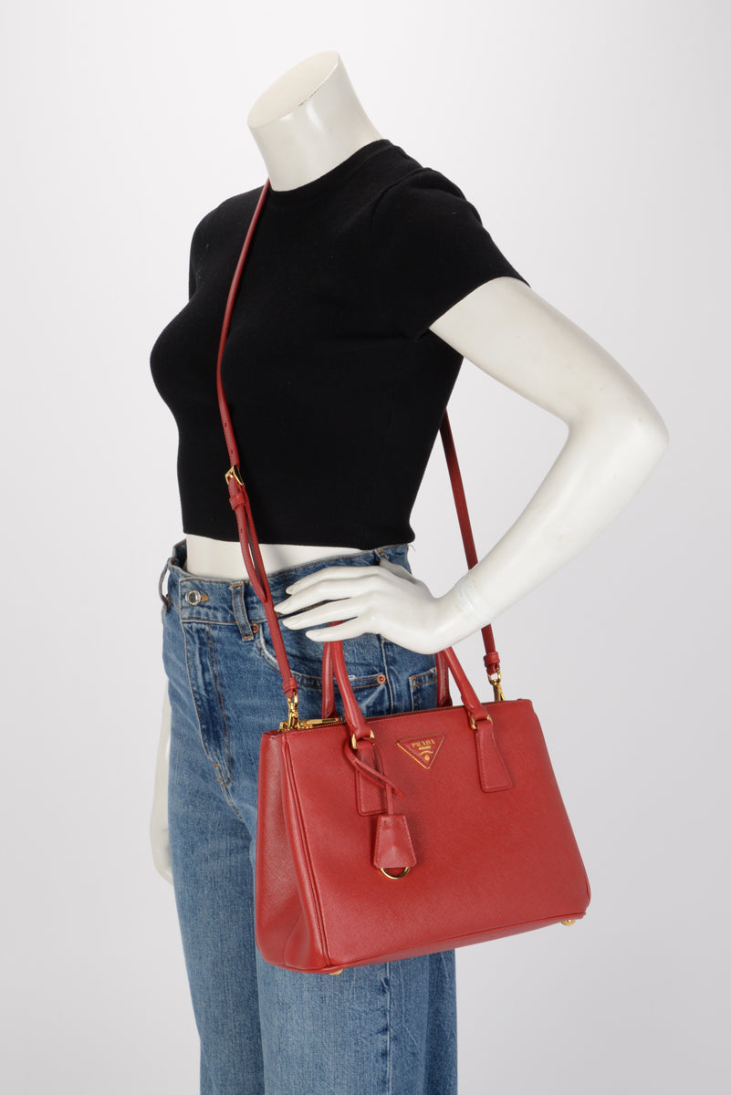 Prada Red Saffiano Lux Small Galleria Tote