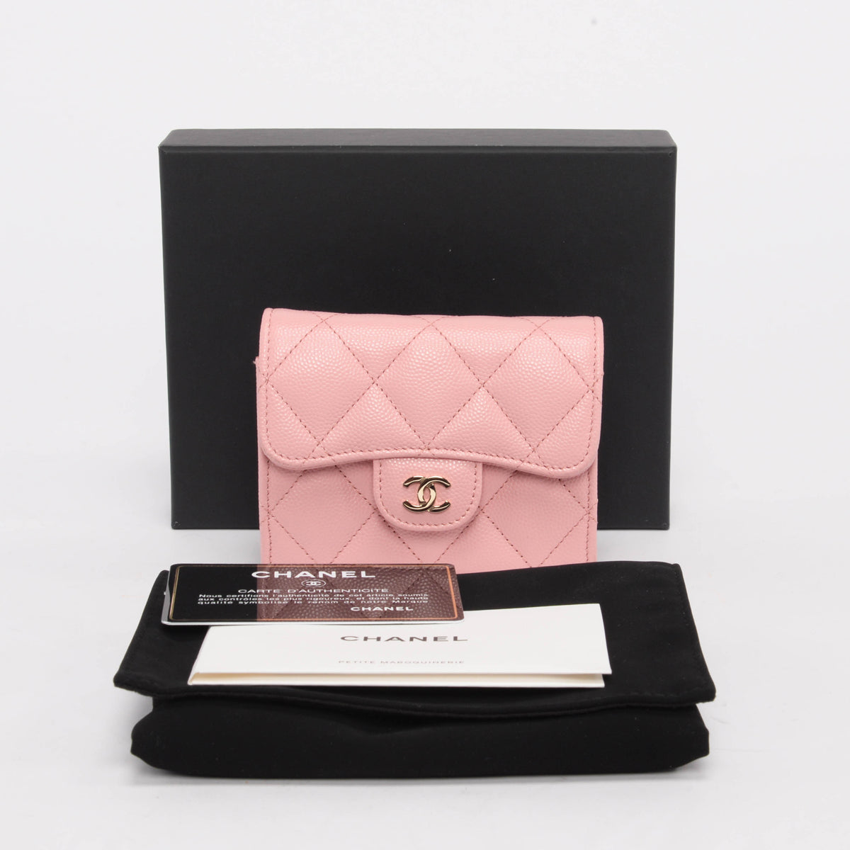 Chanel Pink Quilted Caviar Classic CC Card Holder on Chain