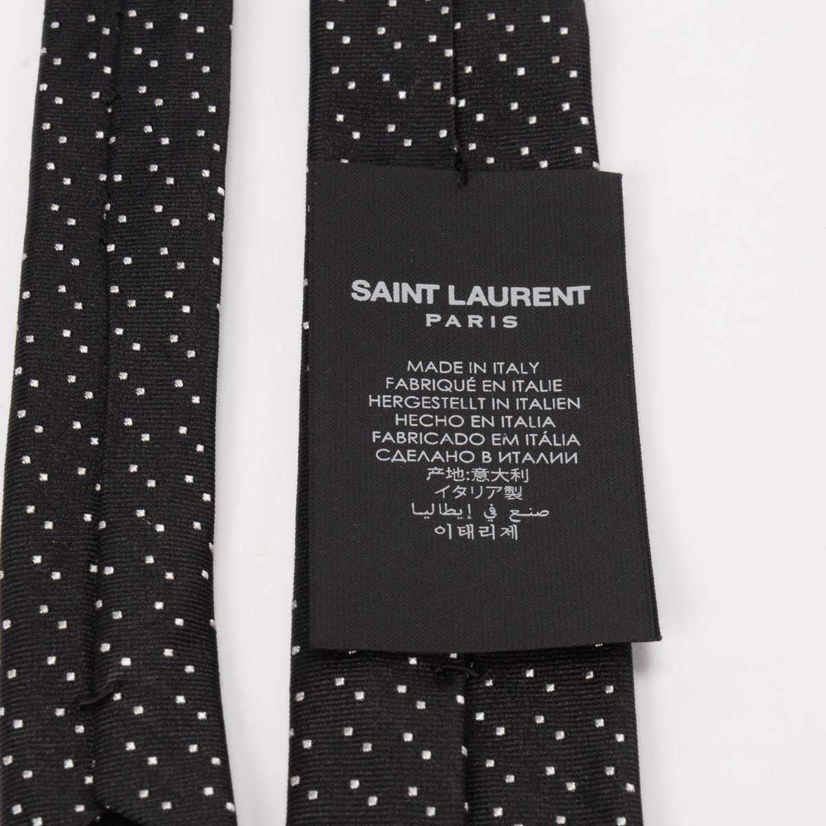 Saint Laurent Black Silk Polka Dot Skinny Tie