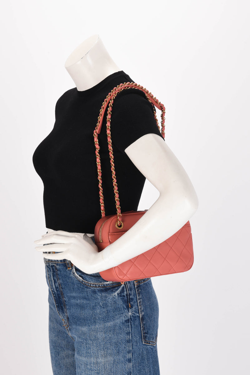 Chanel Dusty Pink Quilted Lambskin Chain Infinity Camera Case