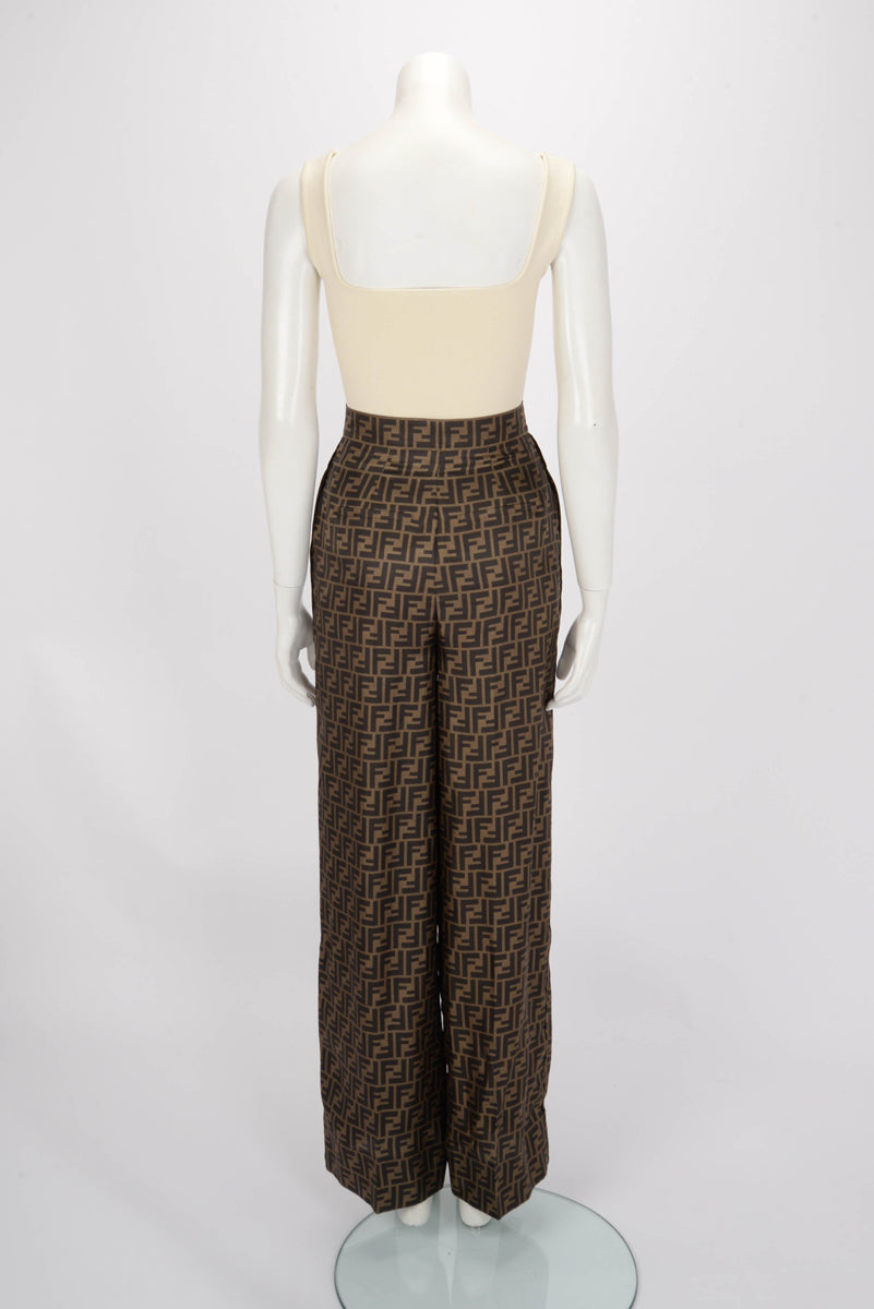 Fendi Tobacco Silk FF Monogram Pleated Pants IT 36
