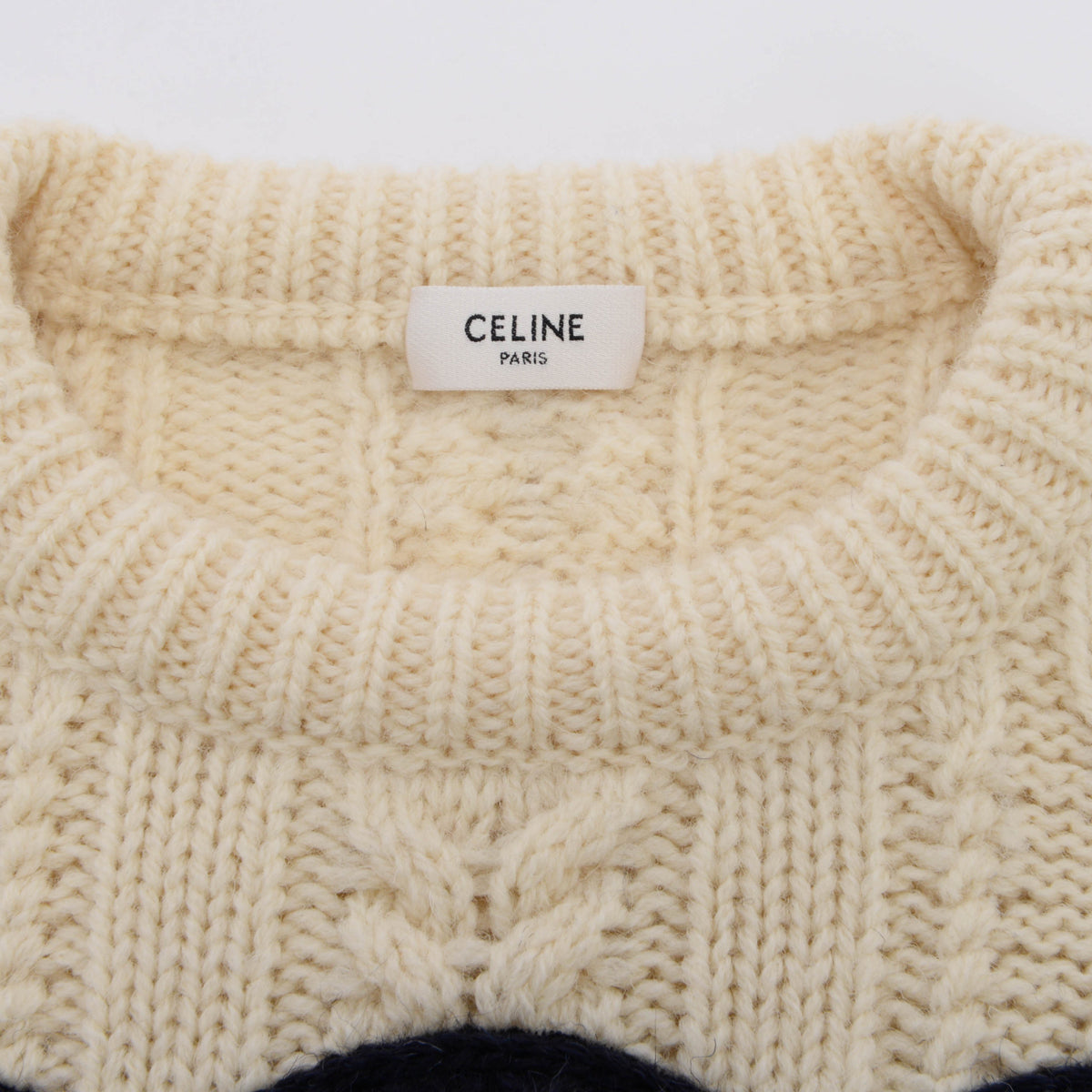 Celine Ecru Cable Knit Triomphe Cropped Sweater M