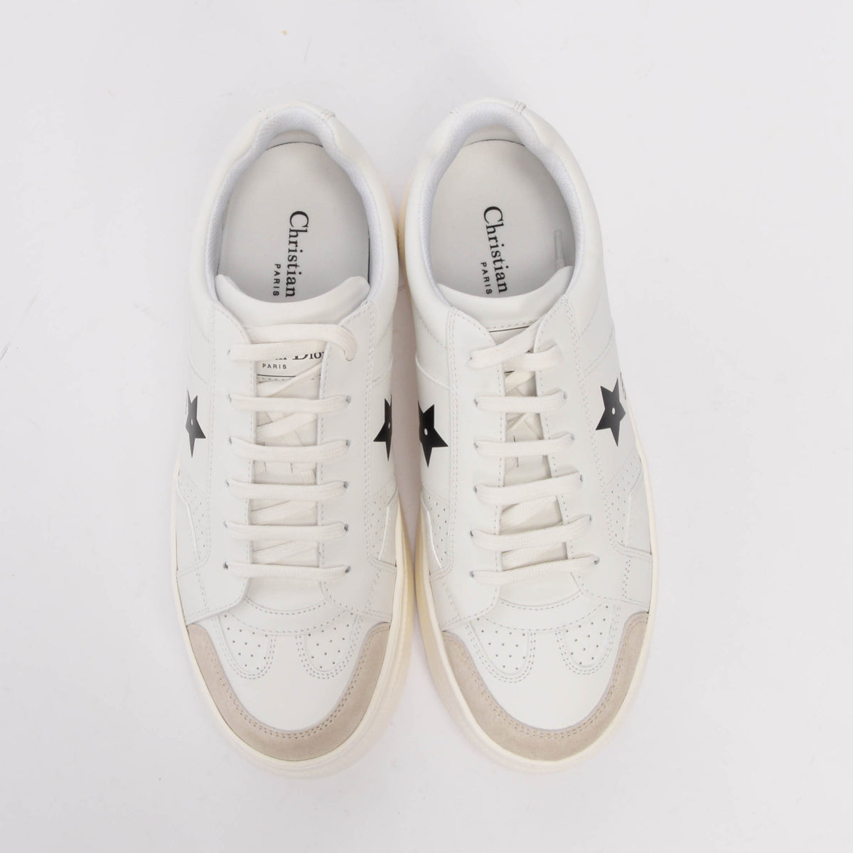 Dior White Calfskin & Suede Star Platform Sneakers 40.5