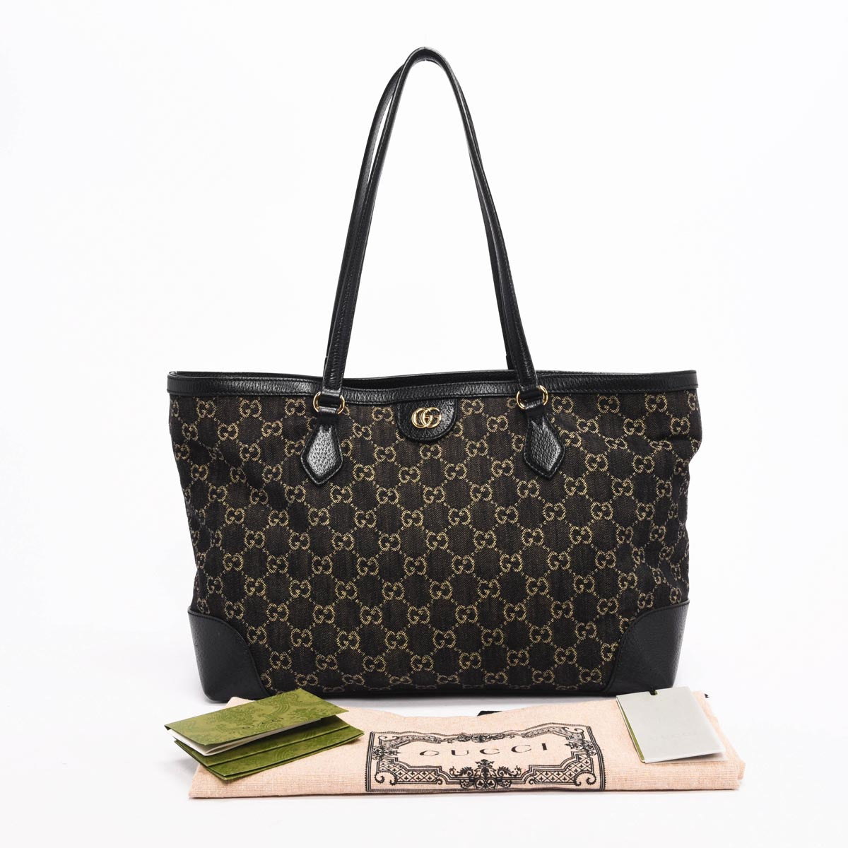 Gucci Black GG Denim Ophidia Tote