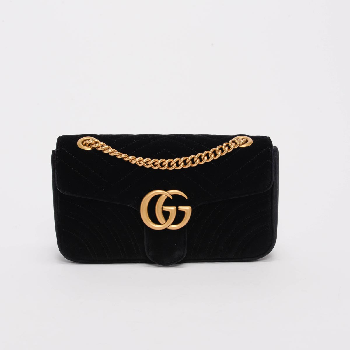 Gucci Black Velvet Matelasse Small GG Marmont Bag