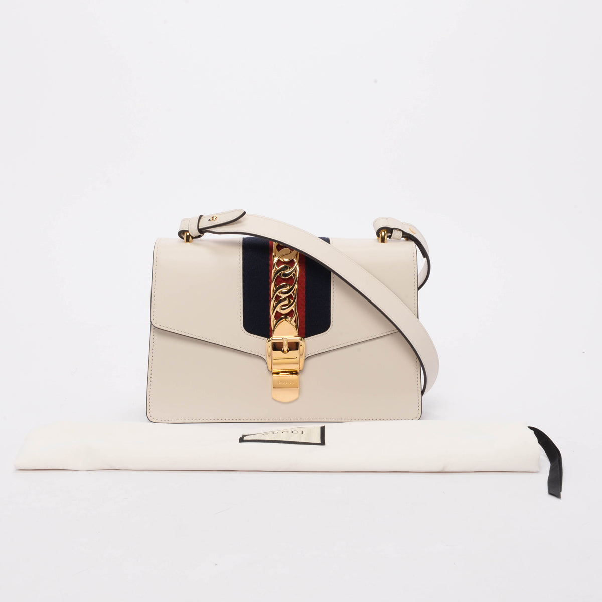 Gucci White Calfskin Small Sylvie Shoulder Bag