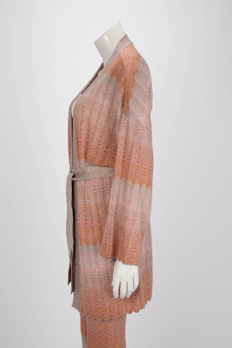Missoni Orange Lurex Waves Chevron Belted Cardigan IT 40