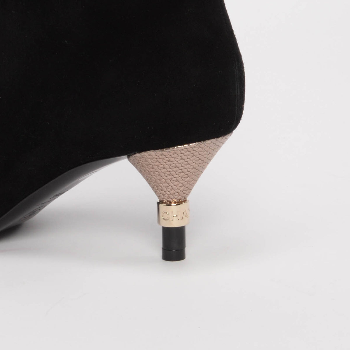 Chanel Black Suede & Satin Cap Toe Short Boots 38.5