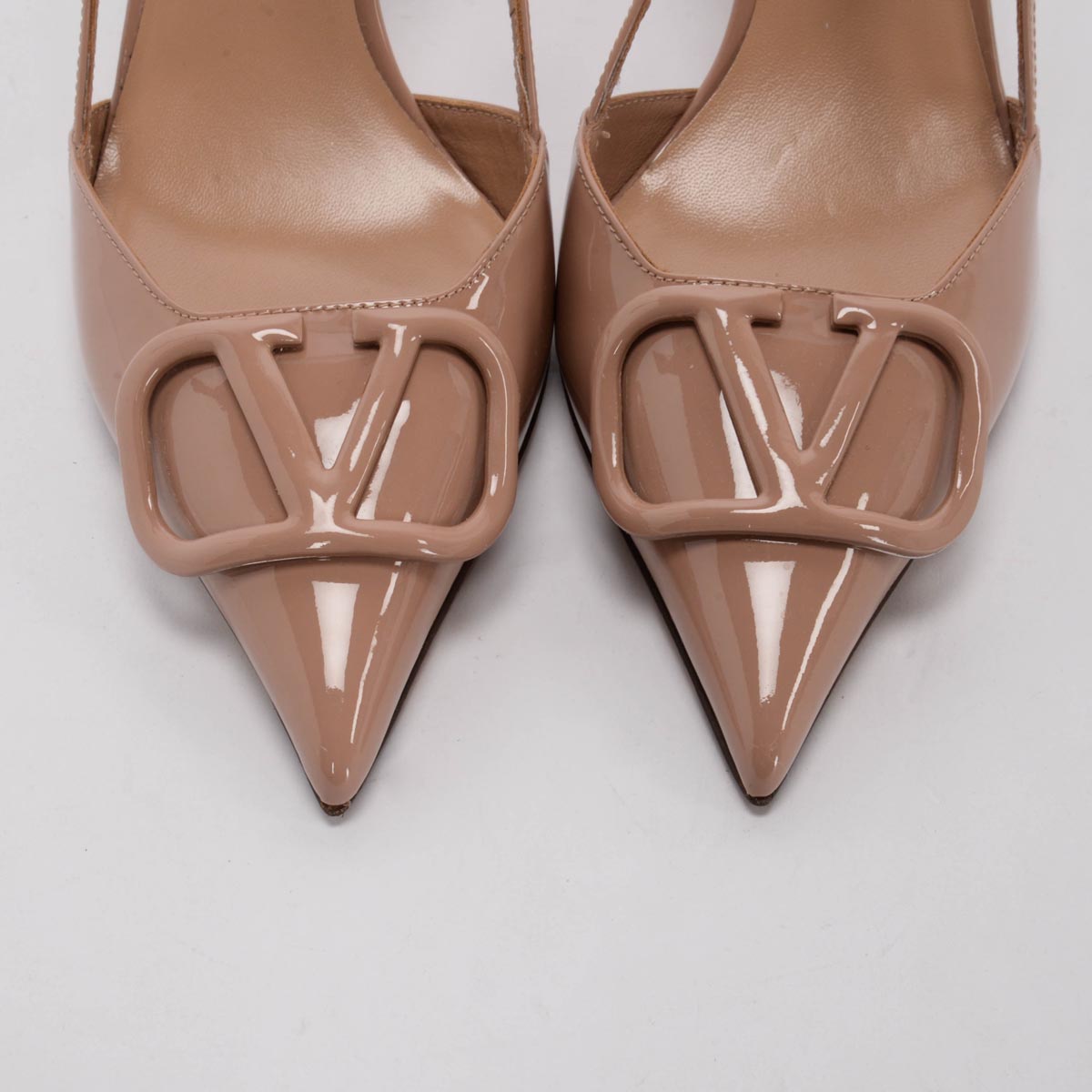 Valentino Rose Cannelle Patent V-Logo Slingback Pumps 37