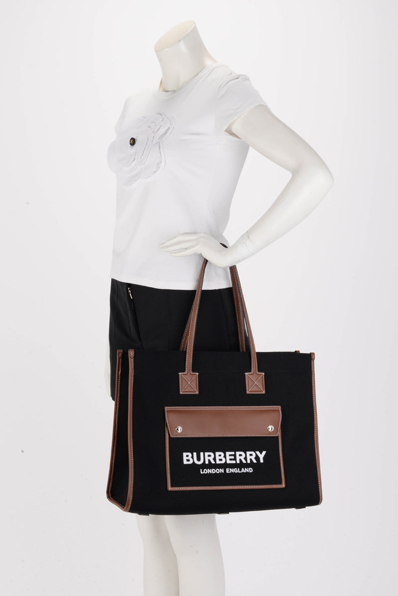 Burberry Black Canvas Medium Freya Tote