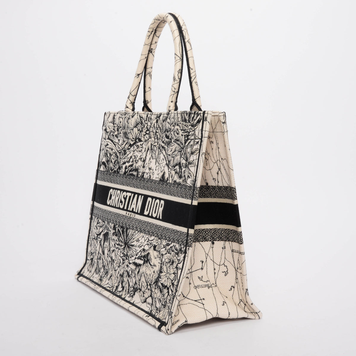 Dior Black & White Embroidered Zodiac Canvas Medium Book Tote