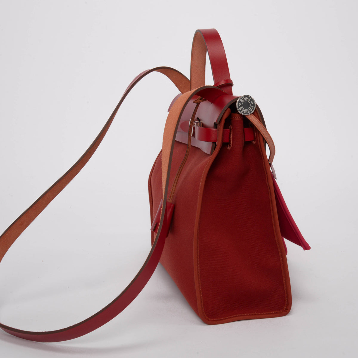 Hermes Rouge Piment Leather & Officier Canvas Herbag 31 Bag