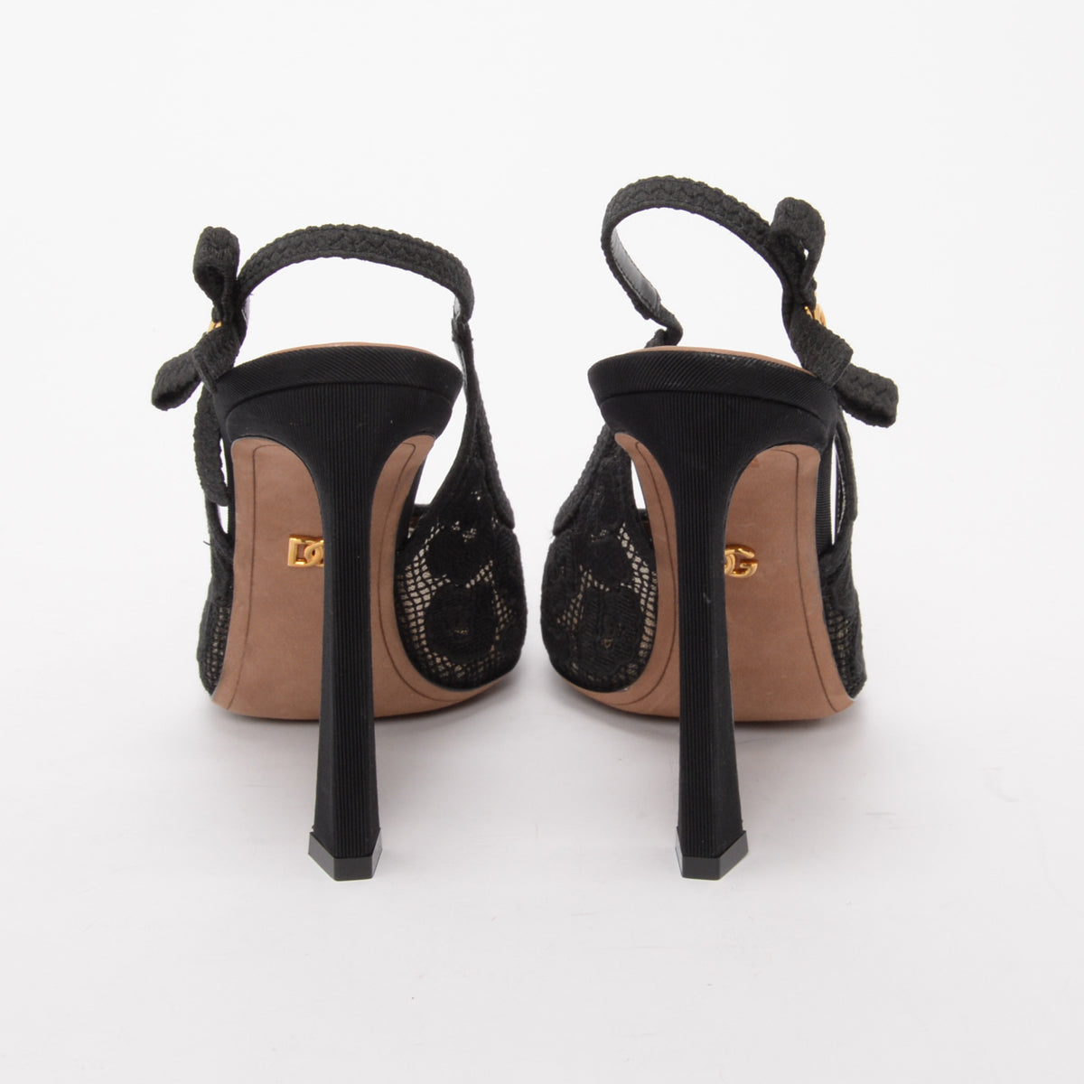 Dolce & Gabbana Black Leopard Lace Slingback Pumps 39