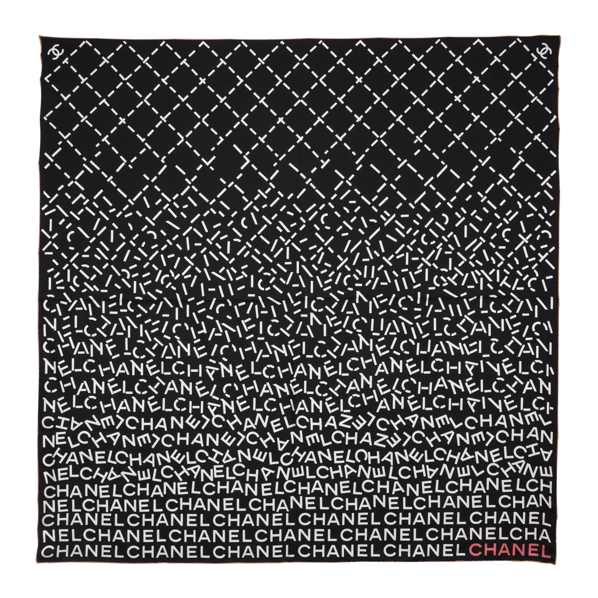 Chanel Black & White Silk Spellout CC Scarf 90