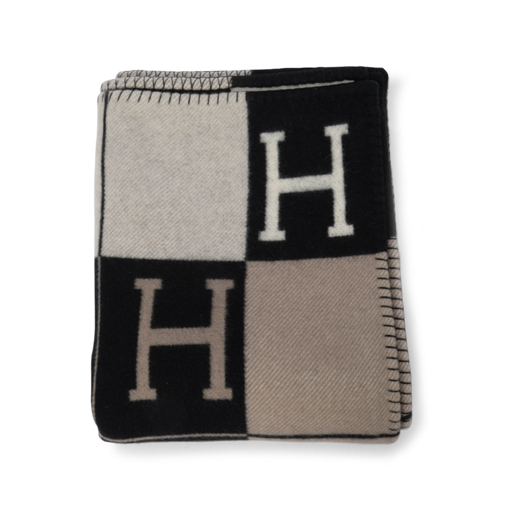 Hermes Ecru & Noir Wool & Cashmere Avalon III Throw Blanket