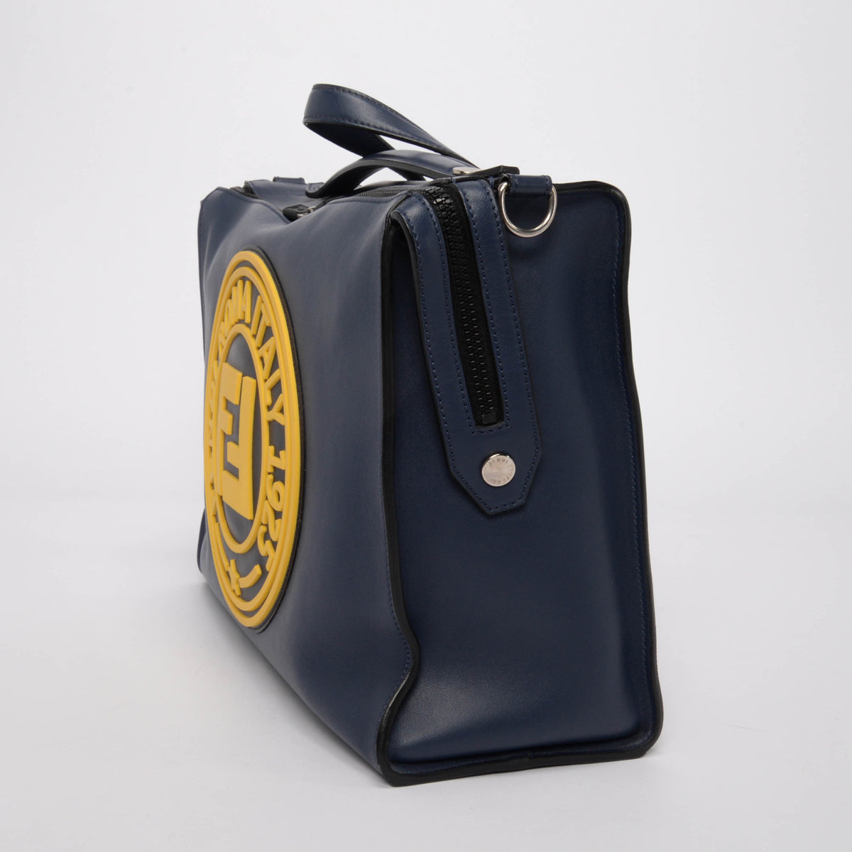Fendi Navy Vitello Lui Logo Patch Messenger Bag