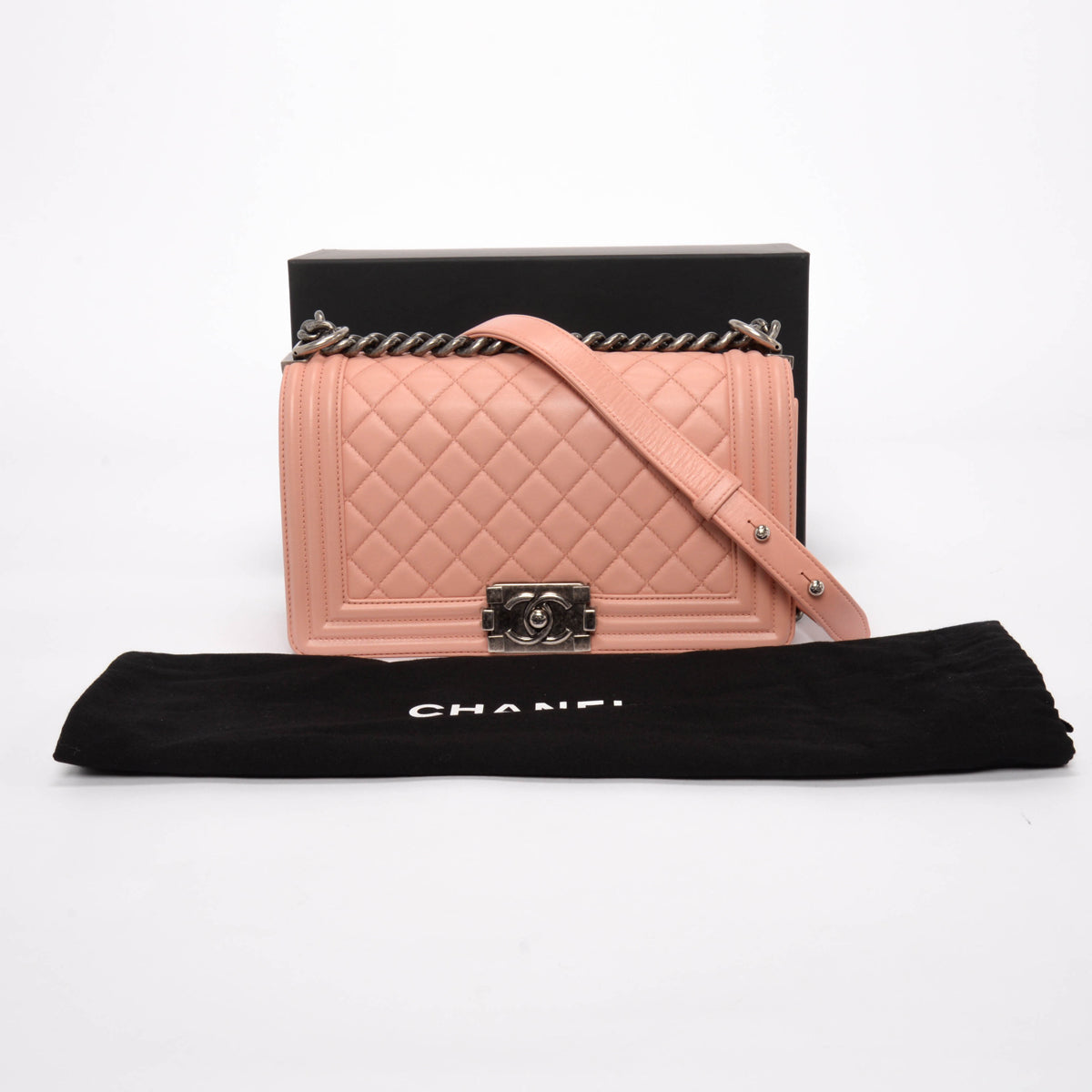 Chanel Light Pink Quilted Calfskin Old Medium Boy Bag